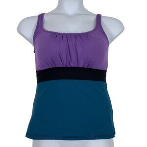 Papina Size Medium Tankini Swimsuit Top Teal Black Purple Lightweight Padding